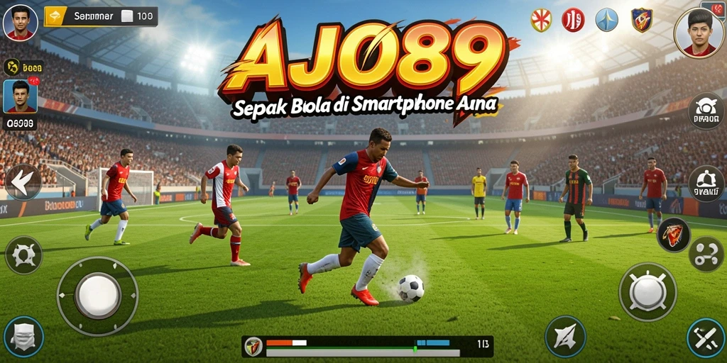 Tampilan gameplay AJO89 dengan aksi pemain di lapangan sepak bola.