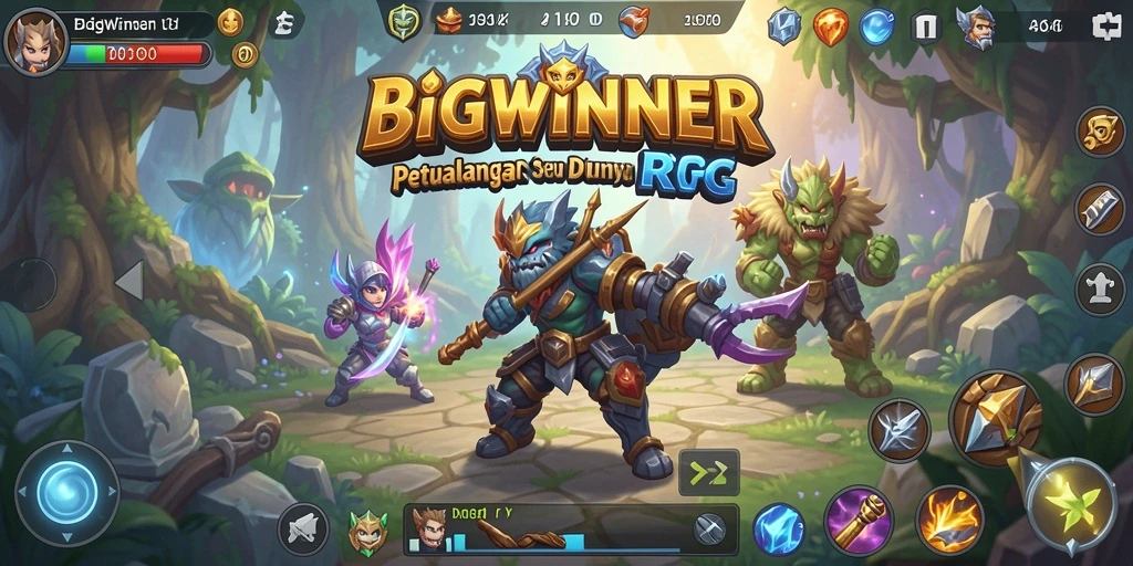 Screenshot gameplay BIGWINNER menampilkan aksi pertempuran yang mendebarkan dan karakter karismatik.