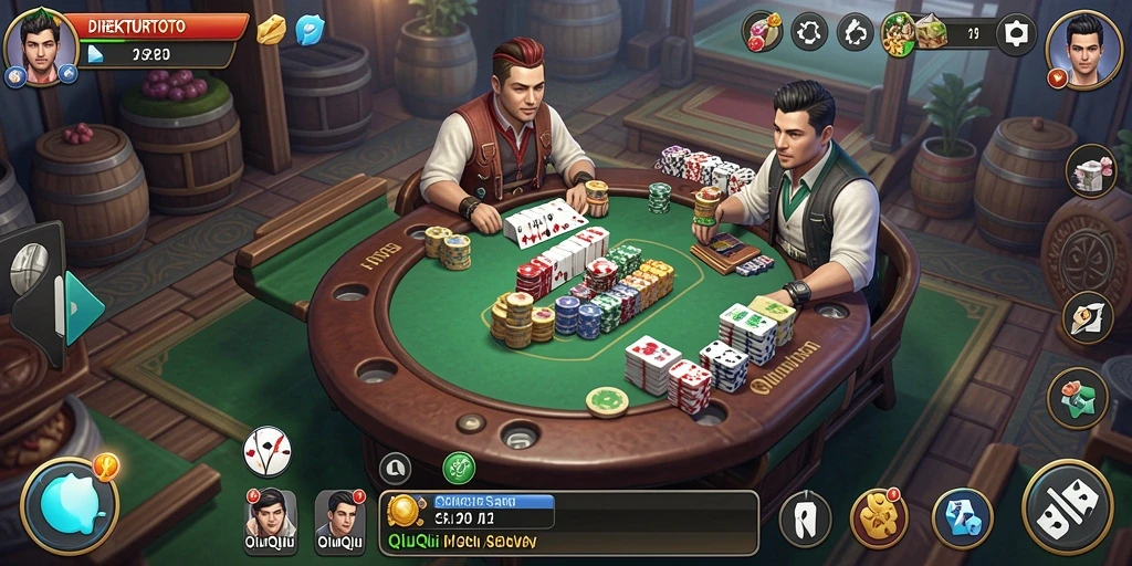 Screenshot utama DIREKTURTOTO menampilkan aksi seru permainan QiuQiu.