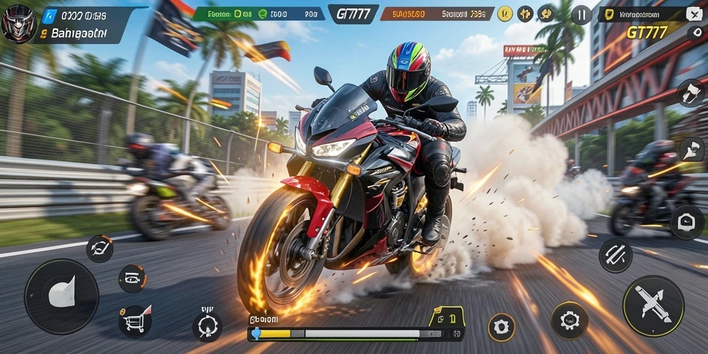 Gameplay balapan motor yang mendebarkan dan seru di GT777.