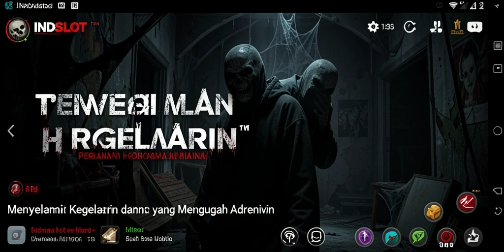 Tampilan gameplay mencekam dari INDSLOT, menjelajahi kegelapan dan ketegangan.