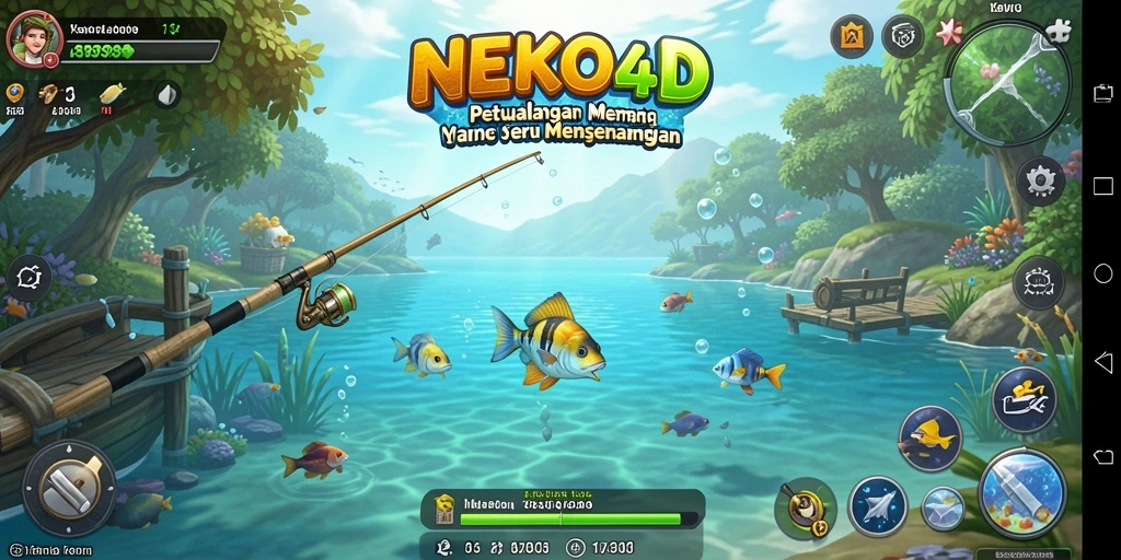 Tampilan gameplay NEKO4D dengan suasana memancing yang seru.