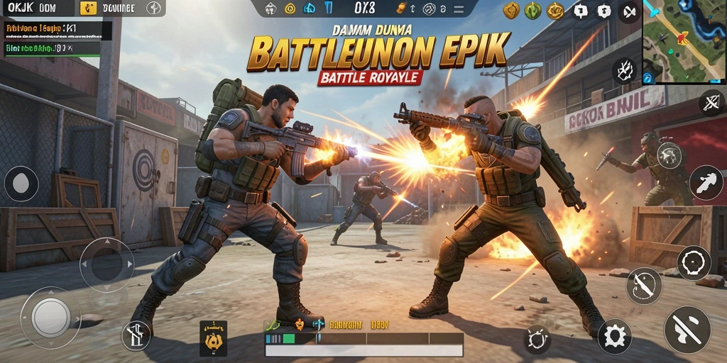 Tampilan gameplay menegangkan di arena pertempuran Battle Royale.