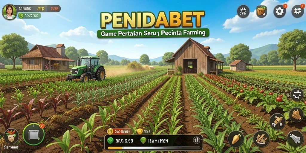 Screenshot gameplay <strong>PENIDABET</strong> dengan ladang yang penuh tanaman hijau.