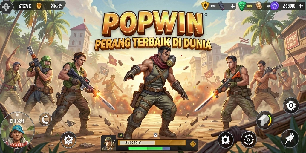 Screenshot gameplay menunjukkan pertempuran intens dalam POPWIN.